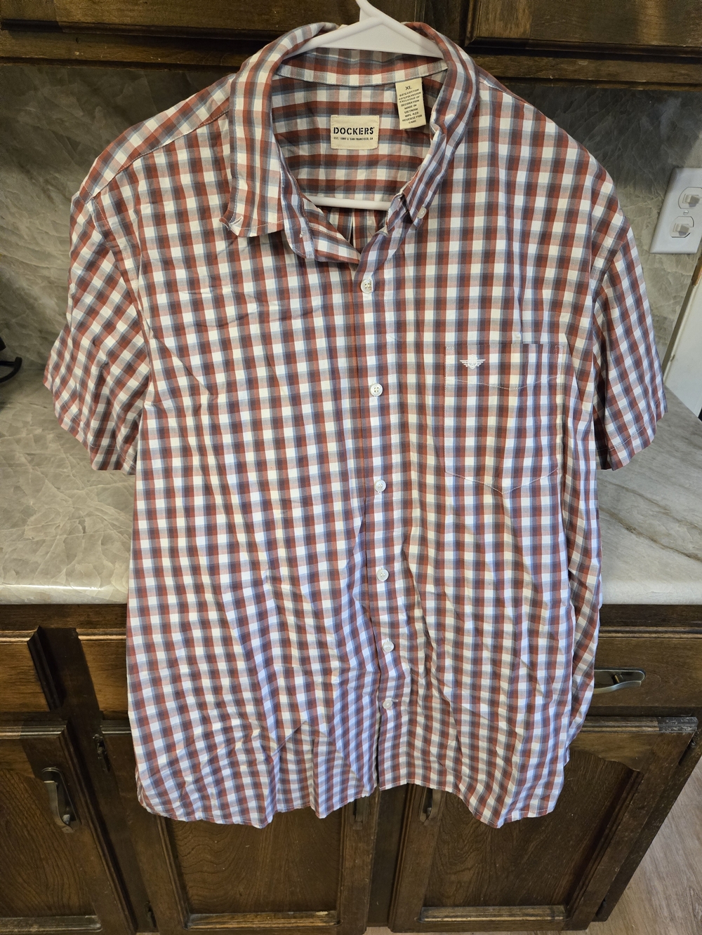 Dockers Red and Blue Checked Short-Sleeve Button-Down Shirt